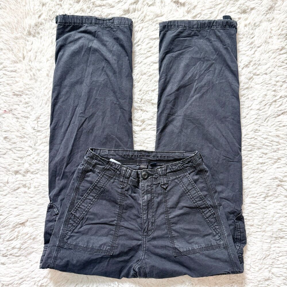American Eagle Navy Blue High Rise Straight Leg Cargo Pants Y2K Streetwear Sz 0